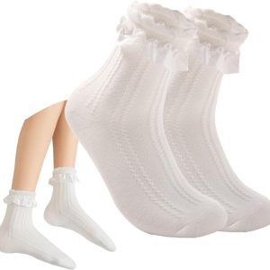 Ruffle Socks for mid-calf Lace Ruffle Frilly Women Girl Princess JK Socks Comfortable Cotton