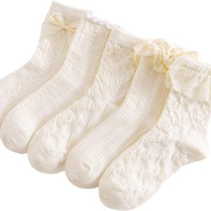 Women's 5 Pairs Bow Lace Ruffle Ankle Socks