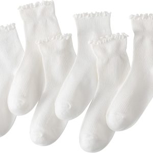6 Pairs Ruffle Socks for Women Girls,Casual Cute Ankle Socks Breathable Knit Cotton Warm Soft Frilly Crew Socks