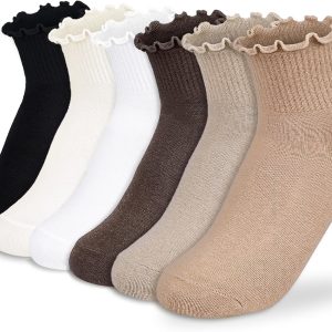 Womens Ankle Socks Ruffle Cotton Cute Frilly Trim Breathable Ankle Ruffled Socks 6 Pack