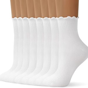 Womens Ruffle Ankle Socks Cute Lettuce Edge Crew Socks for Women