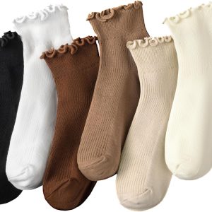 6 Pairs Womens Ruffle Socks Casual Cute Ankle Socks Soft Breathable Cool Frilly Crew Socks for Women Girls